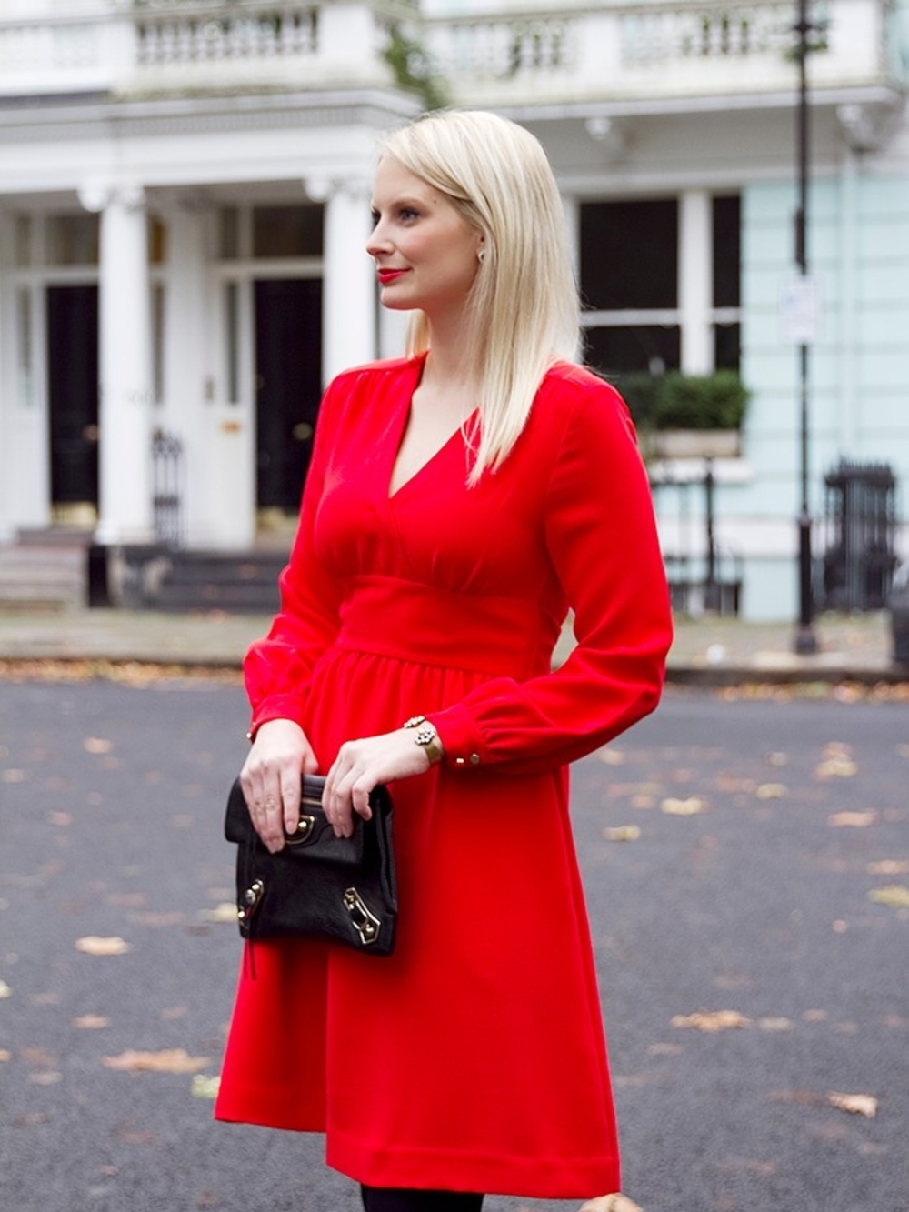 Kate Spade Red V-Neck Long Sleeve Dress